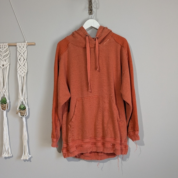 Free People Movement Deconstructed Orange Oversize Boyfriend Sweatshirt Hoodie S - Picture 1 of 12